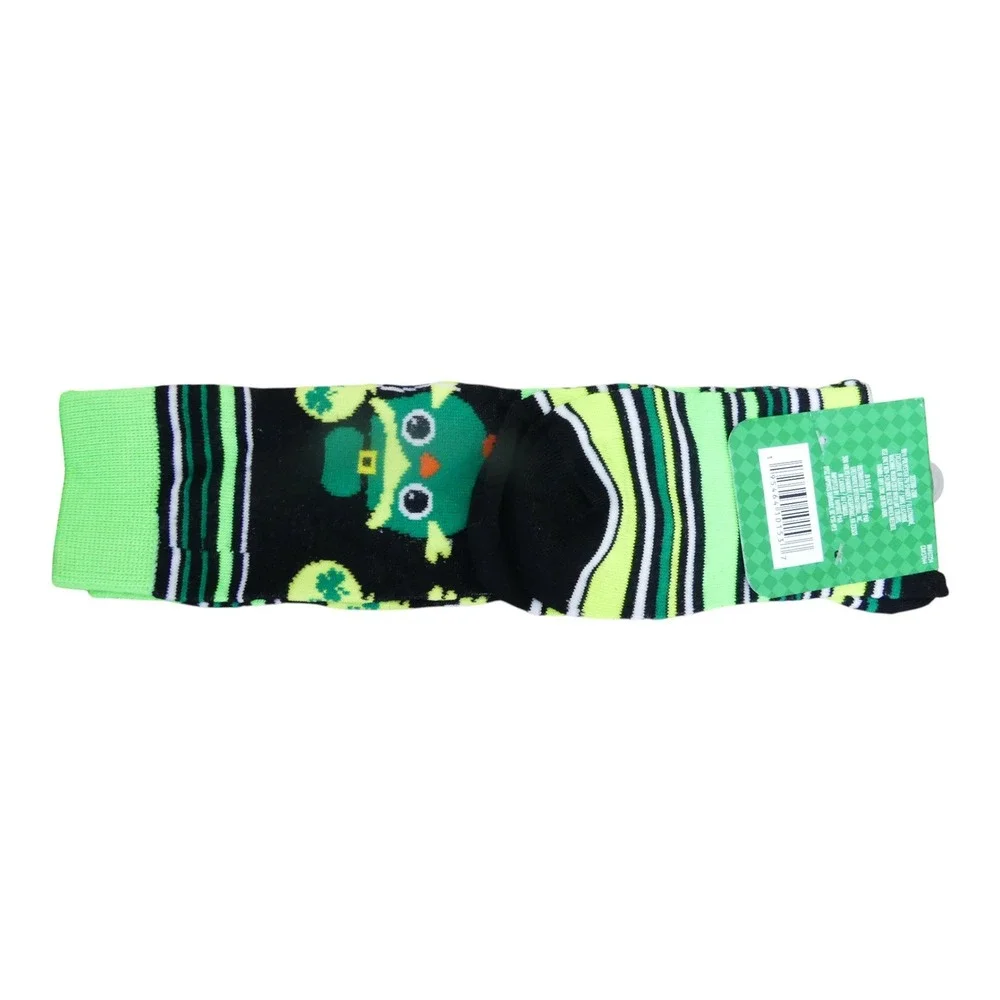 Saint Patrick's Crew Socks Women 5-9 Green NWT Leprechaun Owl Striped Holiday